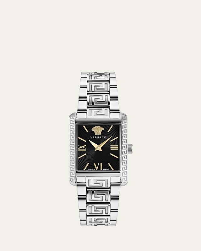 23x33mm Tonneau Watch with Bracelet Strap, Silver/Black
